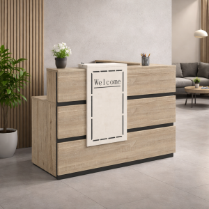 Mostrador de recepción SMART HEATER con cajón móvil W1400D1200H1050 – roble claro