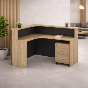 Mostrador de recepción SMART HEATER con cajón móvil W1400D1200H1050 – roble claro