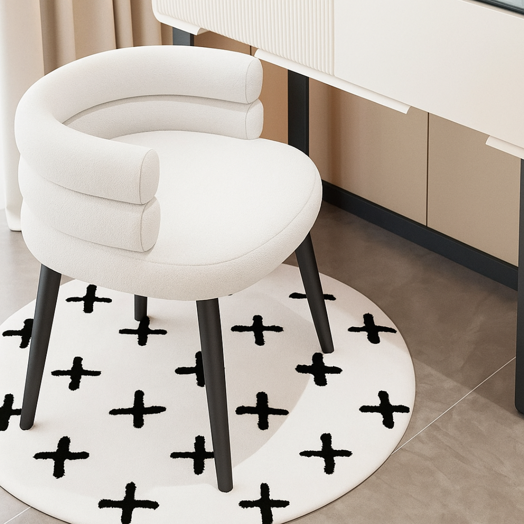 Silla LUNA – moderna redonda tapizada en tela y con patas de hierro 1 Silla LUNA – moderna redonda tapizada en tela y con patas de hierro