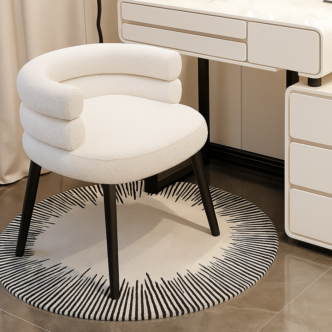 Silla LUNA – moderna redonda tapizada en tela y con patas de hierro 2 Silla LUNA – moderna redonda tapizada en tela y con patas de hierro