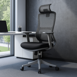 Silla de oficina ergonómica con reposacabezas ajustable y soporte lumbar regulable