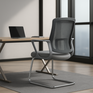 Silla de oficina ergonómica con respaldo de malla y base cromada
