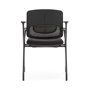 Silla ergonómica de formación con respaldo de tela y estructura metálica cromada