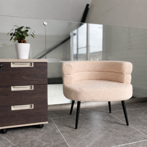 Sillón moderno bouclé beige – diseño elegante con respaldo curvado