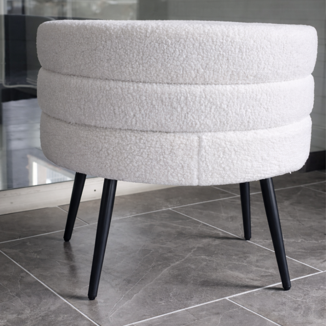 Sillón moderno bouclé blanco – diseño elegante con respaldo curvo 4 Sillón moderno bouclé blanco – diseño elegante con respaldo curvo
