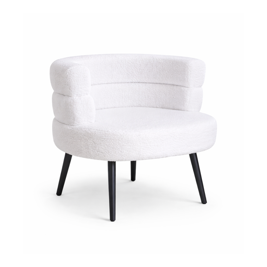 Sillón moderno bouclé blanco – diseño elegante con respaldo curvo Sillón moderno bouclé blanco – diseño elegante con respaldo curvo