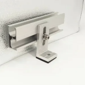 Soporte L con goma + tornillo autoperforante + Tuerca D para fijación de los paneles fotovoltaicos al tejado de chapa largo 120 mm -ancho 40 mm