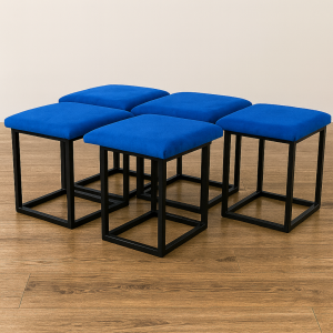 Taburete multifuncional 5 en 1 de terciopelo – color azul