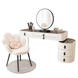 Tocador BELLA – con espejo redondo y encimera de vidrio templado