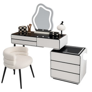 Tocador inteligente AURORA – con espejo redondo LED y encimera de vidrio templado 100x40x120 cm