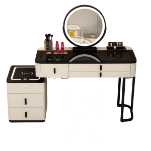 Tocador inteligente ISABELLA – con espejo redondo LED y encimera de vidrio templado