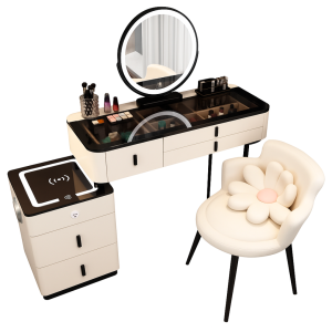 Tocador inteligente ISABELLA – con espejo redondo LED y encimera de vidrio templado
