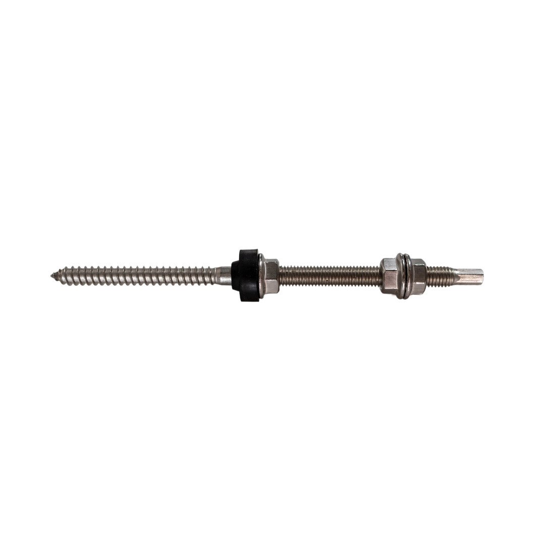 Tornillo de fijación de acero inoxidable M10 X 200 mm con cabeza hexagonal SW7 provisto de 3 tuercas de acero inoxidable 1 Tornillo de fijación de acero inoxidable M10 X 200 mm con cabeza hexagonal SW7 provisto de 3 tuercas de acero inoxidable