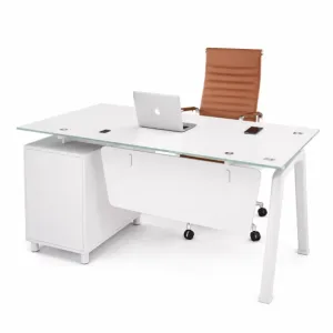 Conjunto Prime & Prestige - Escritorio con tablero de cristal y silla de oficina ergonómica, ajustable, de piel ecológica