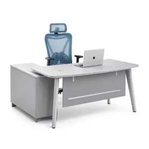 Conjunto Velaris & Norvex - Escritorio con armario lateral y silla de oficina ergonómica con soporte lumbar ajustable