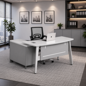 Conjunto de escritorio con armario lateral y silla ergonómica de malla negra - 16001400750