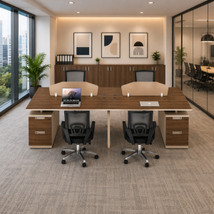 Conjunto de estación de trabajo para 4 personas con sillas ergonómicas de malla para oficina - W2400×D1200×H750