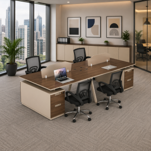 Conjunto de estación de trabajo para 4 personas con sillas ergonómicas de malla para oficina - W2400×D1200×H750