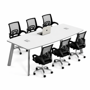 Conjunto de mesa de conferencia + 6 sillas ergonómicas con respaldo de malla