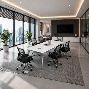 Conjunto de mesa de conferencia + 6 sillas ergonómicas con respaldo de malla