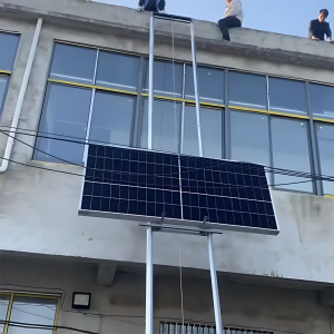 Elevador electrico de acero altura maxima 12 m con carro movil y mando a distancia para elevacion de mercancias y paneles solares fotovoltaicos