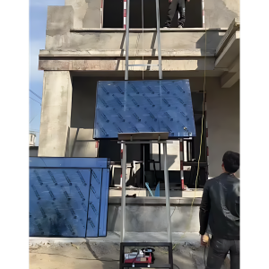 Elevador electrico de acero altura maxima 12 m con carro movil y mando a distancia para elevacion de mercancias y paneles solares fotovoltaicos