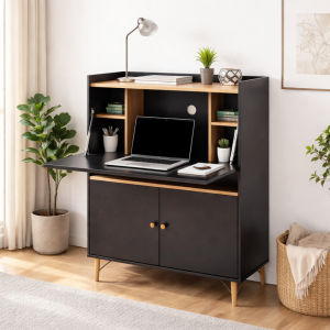 Escritorio abatible– diseño compacto superficie de trabajo práctica negro