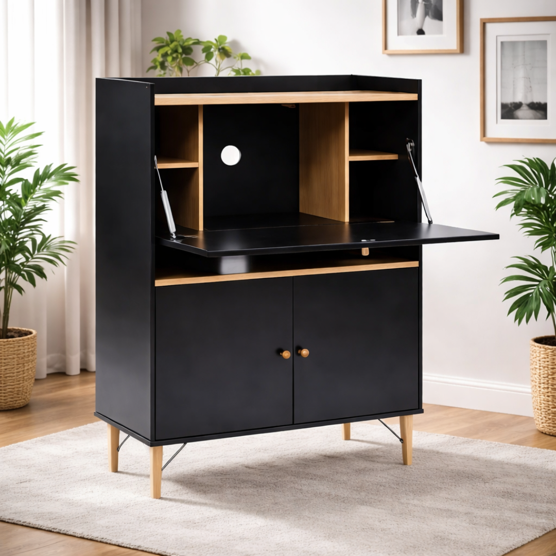 Escritorio abatible– diseño compacto superficie de trabajo práctica negro 5
