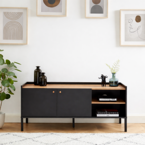 Mueble TV con 2 puertas y espacio de almacenamiento 130 cm - Negro