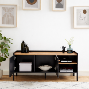 Mueble TV con 2 puertas y espacio de almacenamiento 130 cm - Negro
