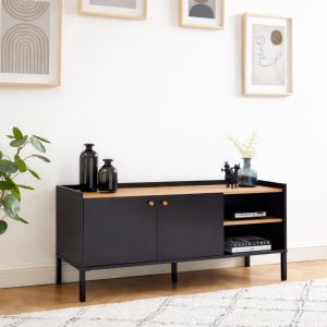 Mueble TV con 2 puertas y espacio de almacenamiento 130 cm - Negro