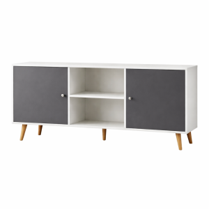 Mueble auxiliar con 2 puertas y estante abierto 150 cm - Blanco y gris