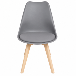 Silla SYDNEY gris con asiento de cuero ecológico y patas de madera dimensiones 48x50x82 cm