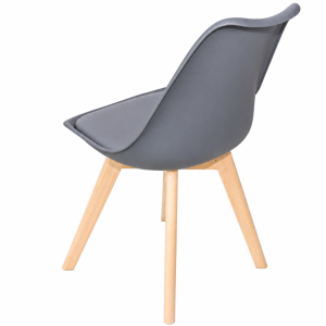 Silla SYDNEY gris con asiento de cuero ecológico y patas de madera dimensiones 48x50x82 cm