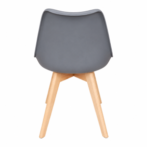 Silla SYDNEY gris con asiento de cuero ecológico y patas de madera dimensiones 48x50x82 cm