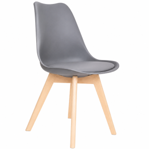 Silla SYDNEY gris con asiento de cuero ecológico y patas de madera dimensiones 48x50x82 cm