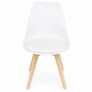 Silla Sydney de cuero ecológico blanco, patas de madera - dimensiones 48x50x82 cm