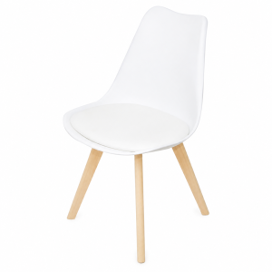 Silla Sydney de cuero ecológico blanco, patas de madera - dimensiones 48x50x82 cm