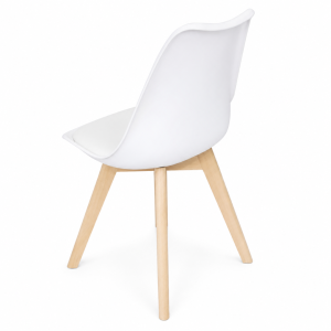 Silla Sydney de cuero ecológico blanco, patas de madera - dimensiones 48x50x82 cm