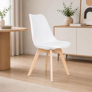 Silla Sydney de cuero ecológico blanco, patas de madera - dimensiones 48x50x82 cm