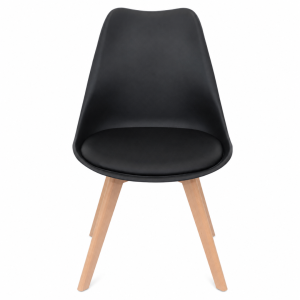 Silla Sydney de cuero ecológico negro patas de madera dimensiones 48x50x82 cm