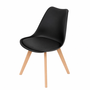 Silla Sydney de cuero ecológico negro patas de madera dimensiones 48x50x82 cm