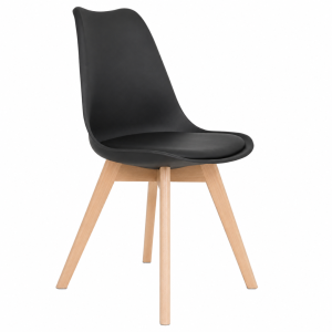 Silla Sydney de cuero ecológico negro patas de madera dimensiones 48x50x82 cm