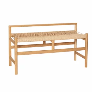 Banco de madera maciza de acacia con asiento de cuerda trenzada