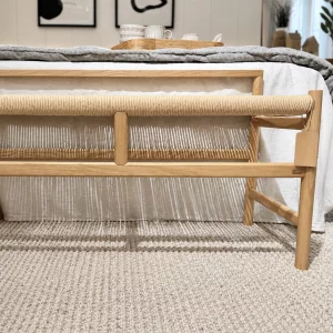 Banco de madera maciza de acacia con asiento de cuerda trenzada1