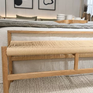 Banco de madera maciza de acacia con asiento de cuerda trenzada2