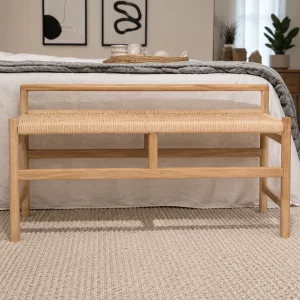 Banco de madera maciza de acacia con asiento de cuerda trenzada4