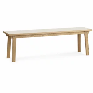 Banco moderno de madera de acacia con asiento blanco de 160 cm