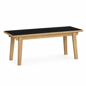Banco moderno de madera de acacia con asiento negro de 160 cm