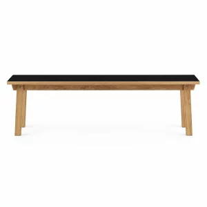 Banco moderno de madera de acacia con asiento negro de 160 cm4